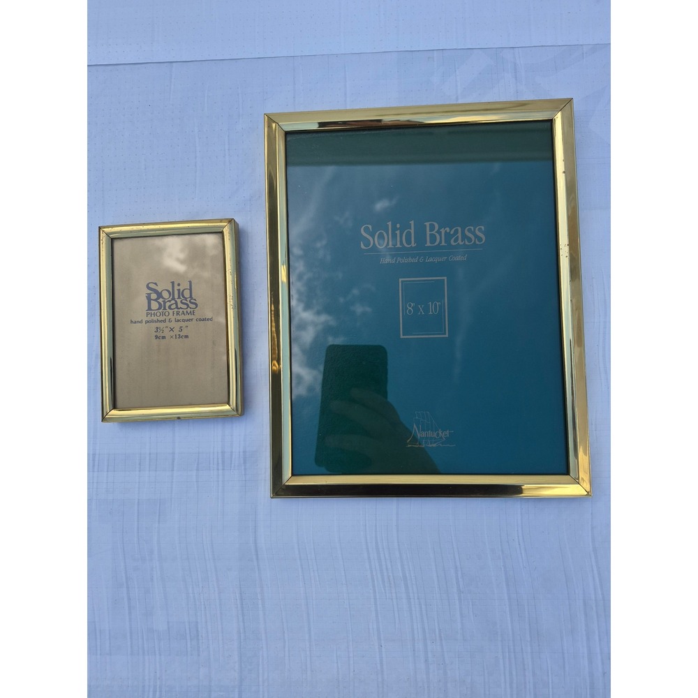Vintage Nantucket Solid Brass Picture Frame Set 8x10 and 3.5x5 Gold Tone 2pc